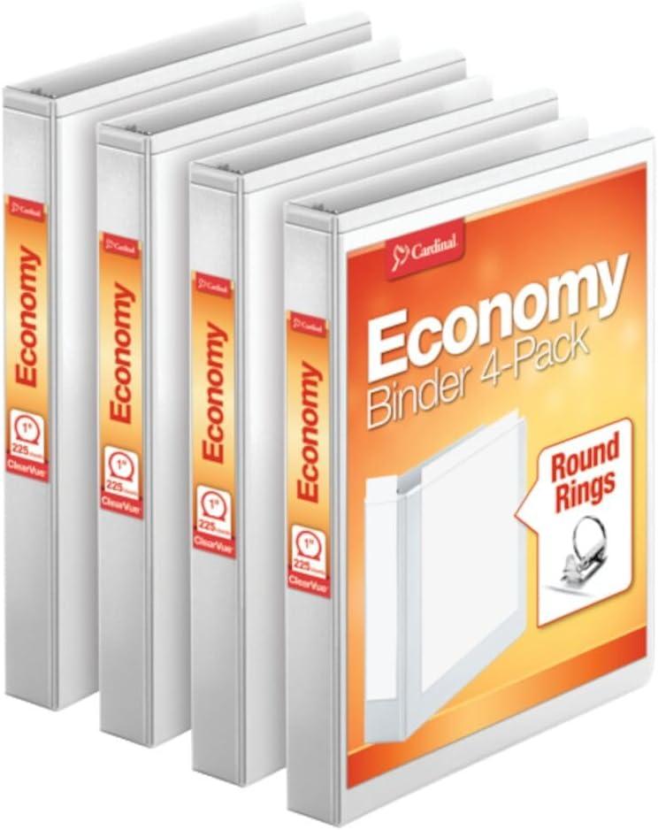 imageCardinal Economy 3 Ring Binder 1 Inch Presentation View White Holds 225 Sheets Nonstick PVC Free 4 Pack of Binders 795103Inch