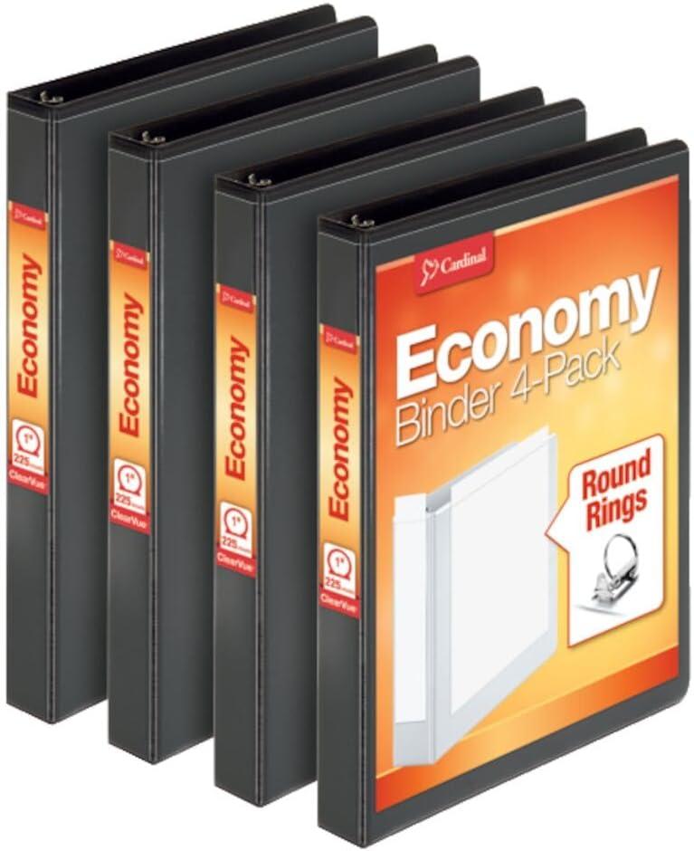 imageCardinal Economy 3Ring Binders 4quot SlantD Rings Holds 835 Sheets ClearVue Presentation View NonStick White Case of 6 90781Black