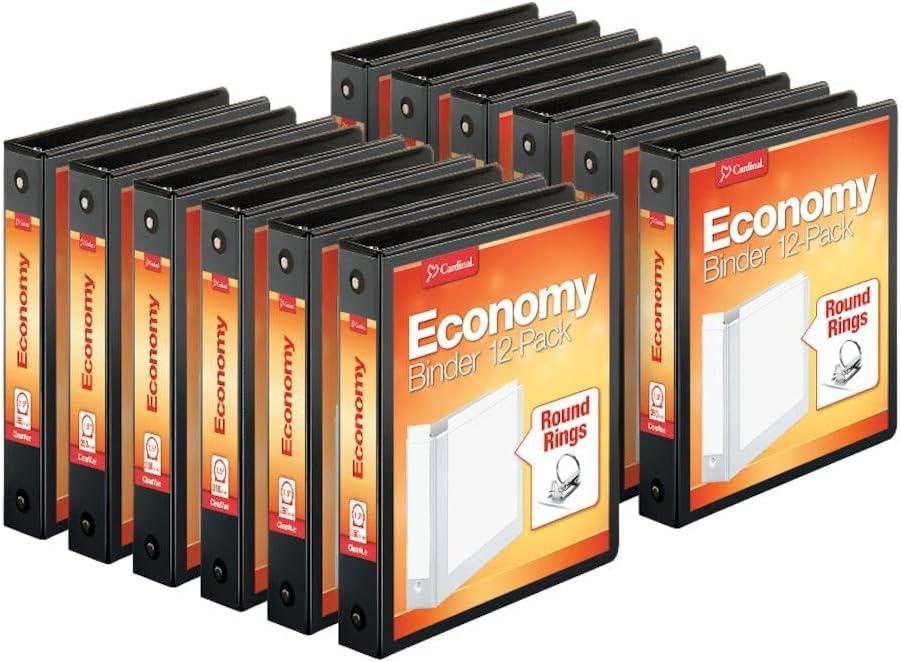 imageCardinal Economy 3Ring Binders 4quot SlantD Rings Holds 835 Sheets ClearVue Presentation View NonStick White Case of 6 90781Black