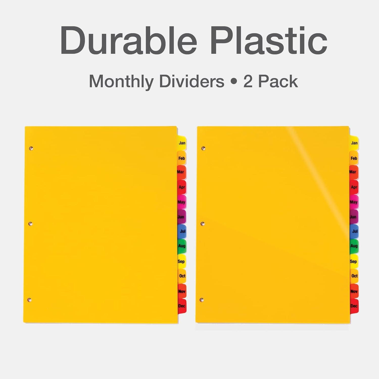 imageOxford Plastic Monthly Dividers for 3 Ring Binders 12 Multicolor Preprinted Tabs JanDec Letter Size 2 Pack 89608