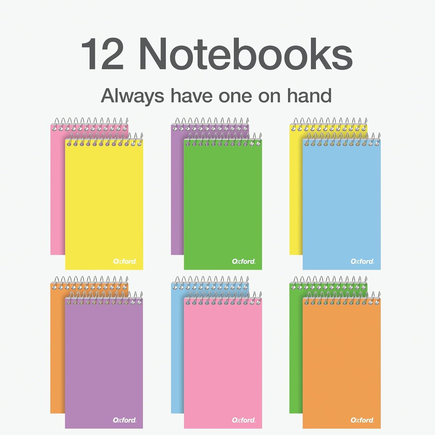 imageOxford Spiral Memo Pads Top Wire Bound 3 x 5 Inch Pocket Notepad College Ruled 6 Assorted Pastel Colors 75 Sheets 12 Pack 25093