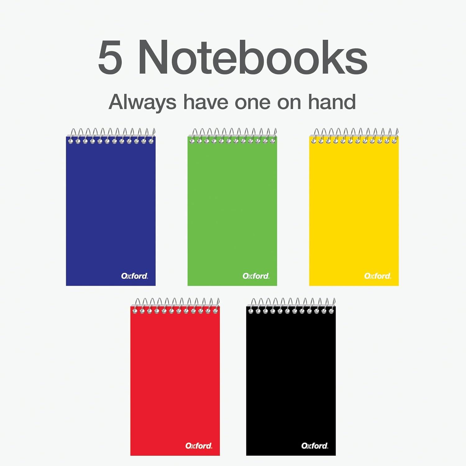 imageOxford Spiral Memo Pads Top Wire Bound 3 x 5 Inch Pocket Notepad College Ruled Assorted Primary Colors 75 Sheets 5 Pack 25091