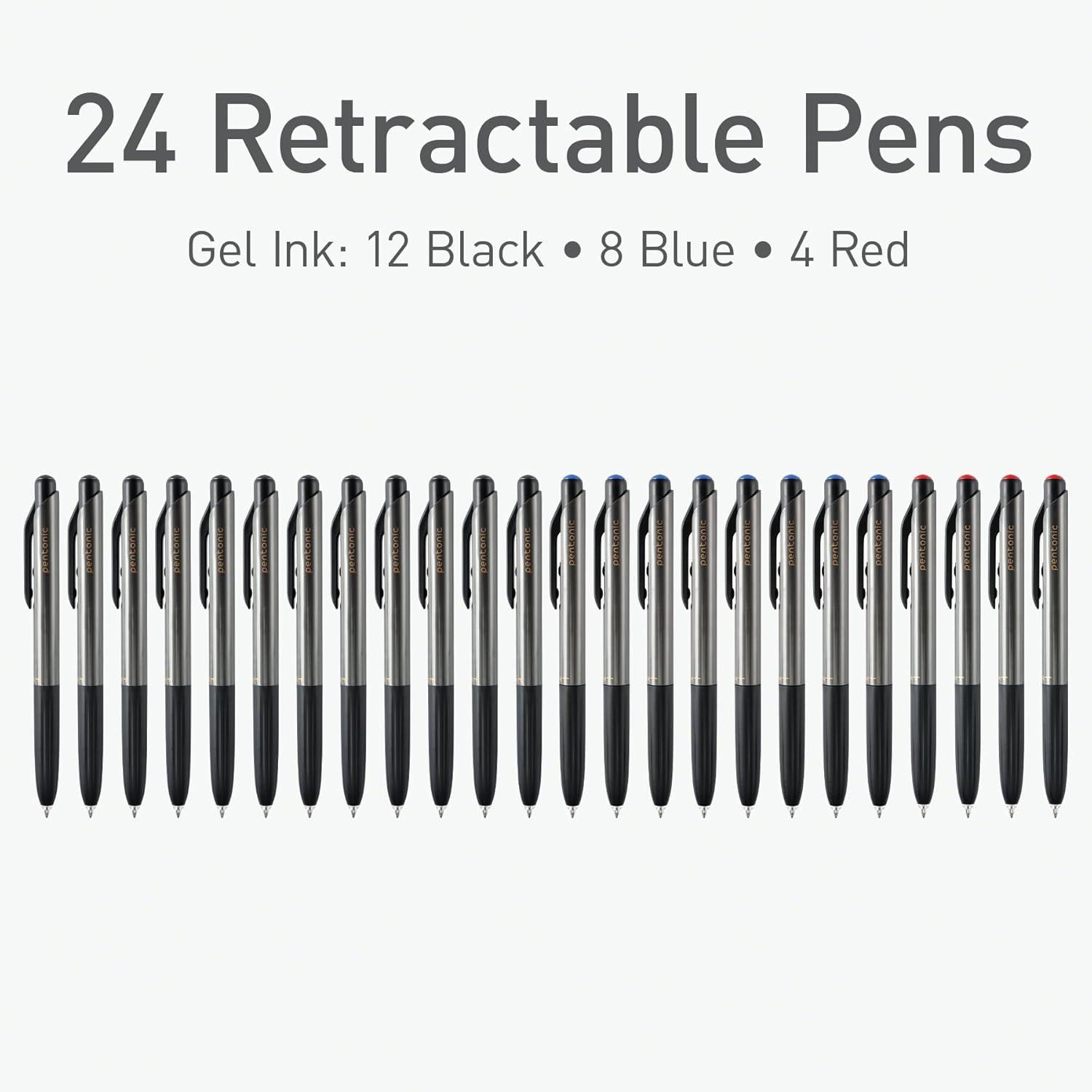 imagePentonic GRT Retractable Gel Pens 24 Count Assorted Color Ink 12 Black 8 Blue 4 Red 07 mm Fine Point Smooth Writing For Journaling 1002360Assorted