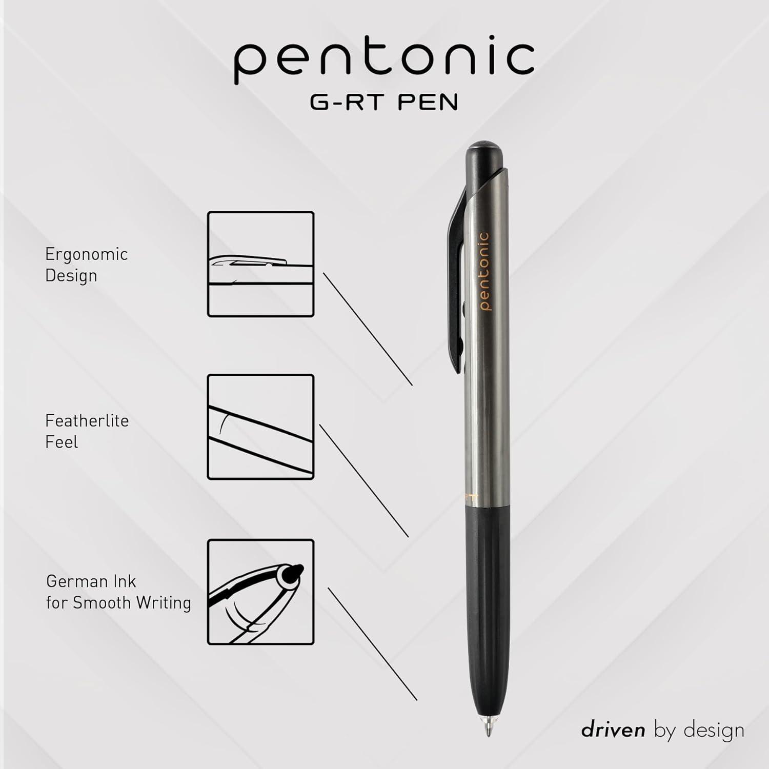 imagePentonic GRT Retractable Gel Pens 24 Count Assorted Color Ink 12 Black 8 Blue 4 Red 07 mm Fine Point Smooth Writing For Journaling 1002360Black