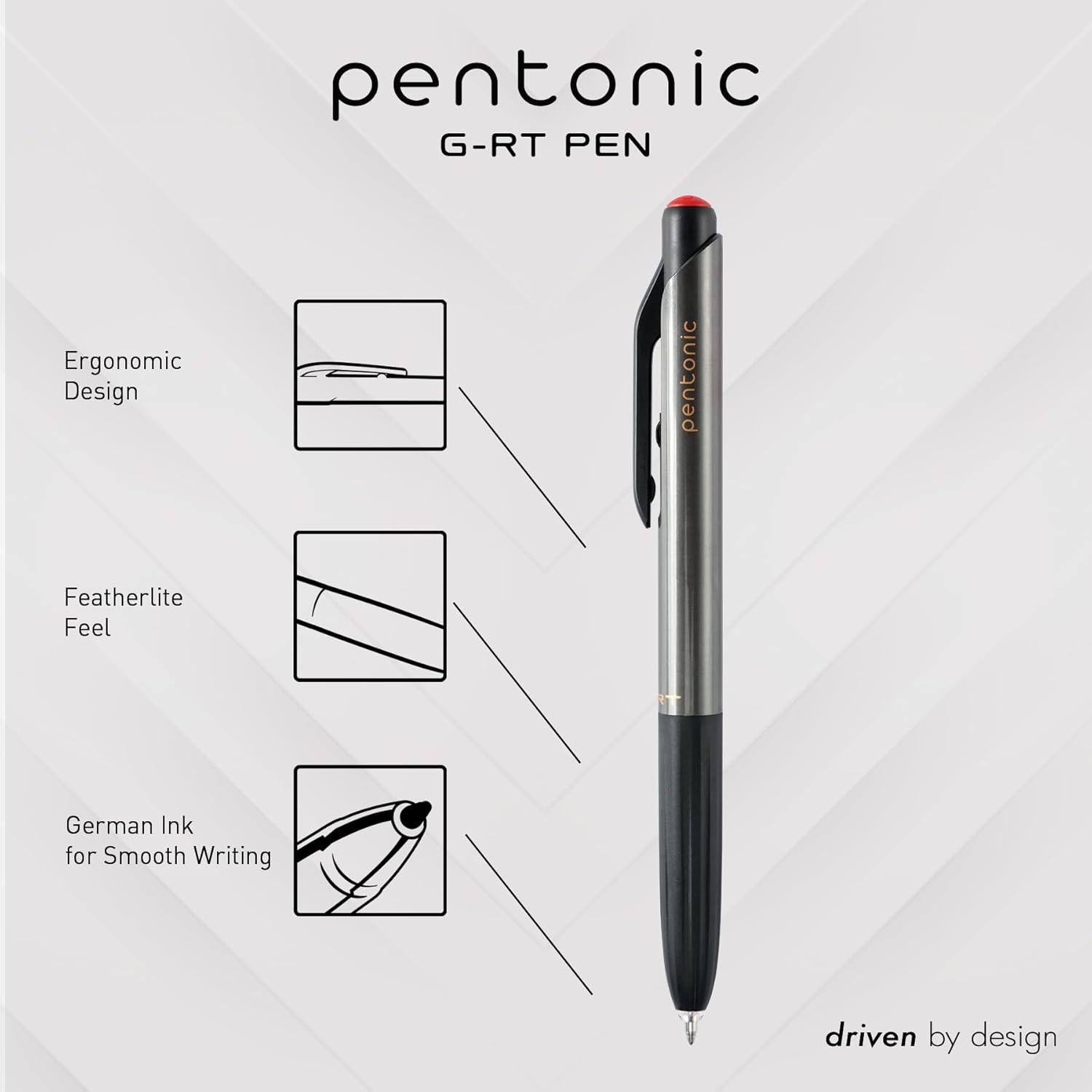 imagePentonic GRT Retractable Gel Pens 24 Count Assorted Color Ink 12 Black 8 Blue 4 Red 07 mm Fine Point Smooth Writing For Journaling 1002360Red