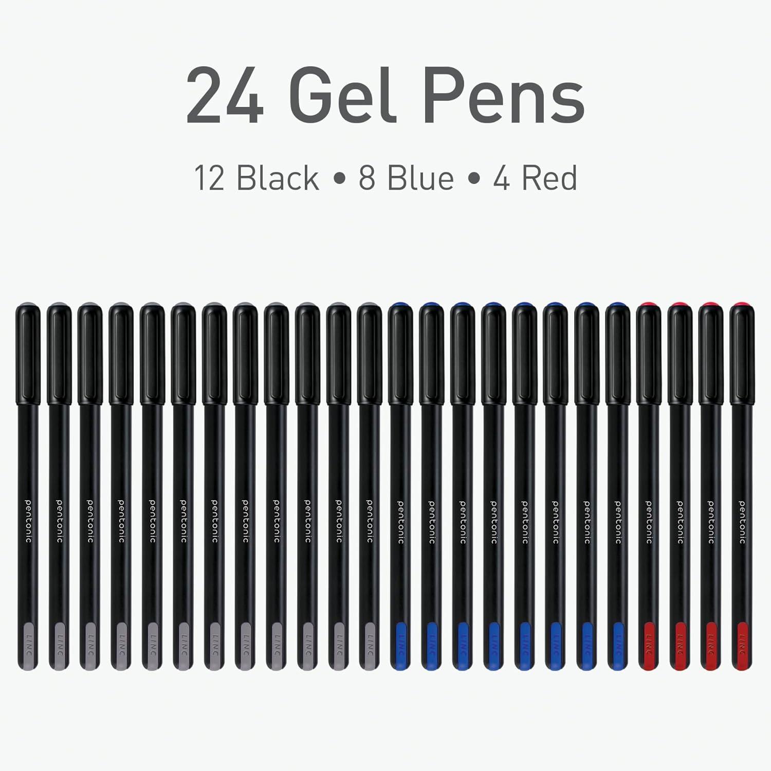 imagePentonic Gel Pens 24 Count Assorted Colored Ink 12 Black 8 Blue 4 Red 06 mm Fine Point Smooth Writing For Journaling ampamp Notetaking 1002354