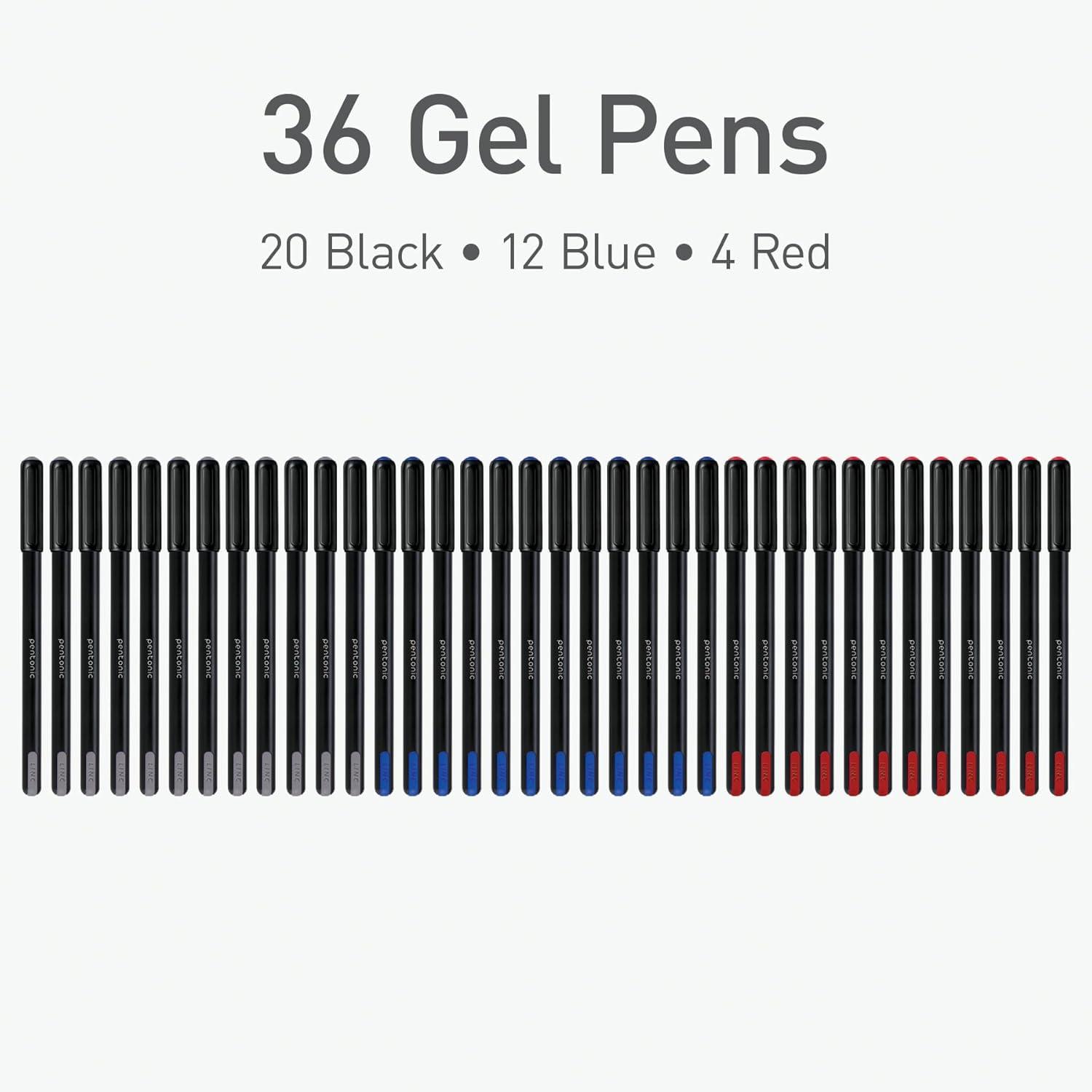 imagePentonic Gel Pens 24 Count Mixed Pack 12 Assorted Color Pens 12 Glitter Pens Medium ampamp Fine Point Smooth Writing For Journaling 1002355Black  Blue  Red Gel