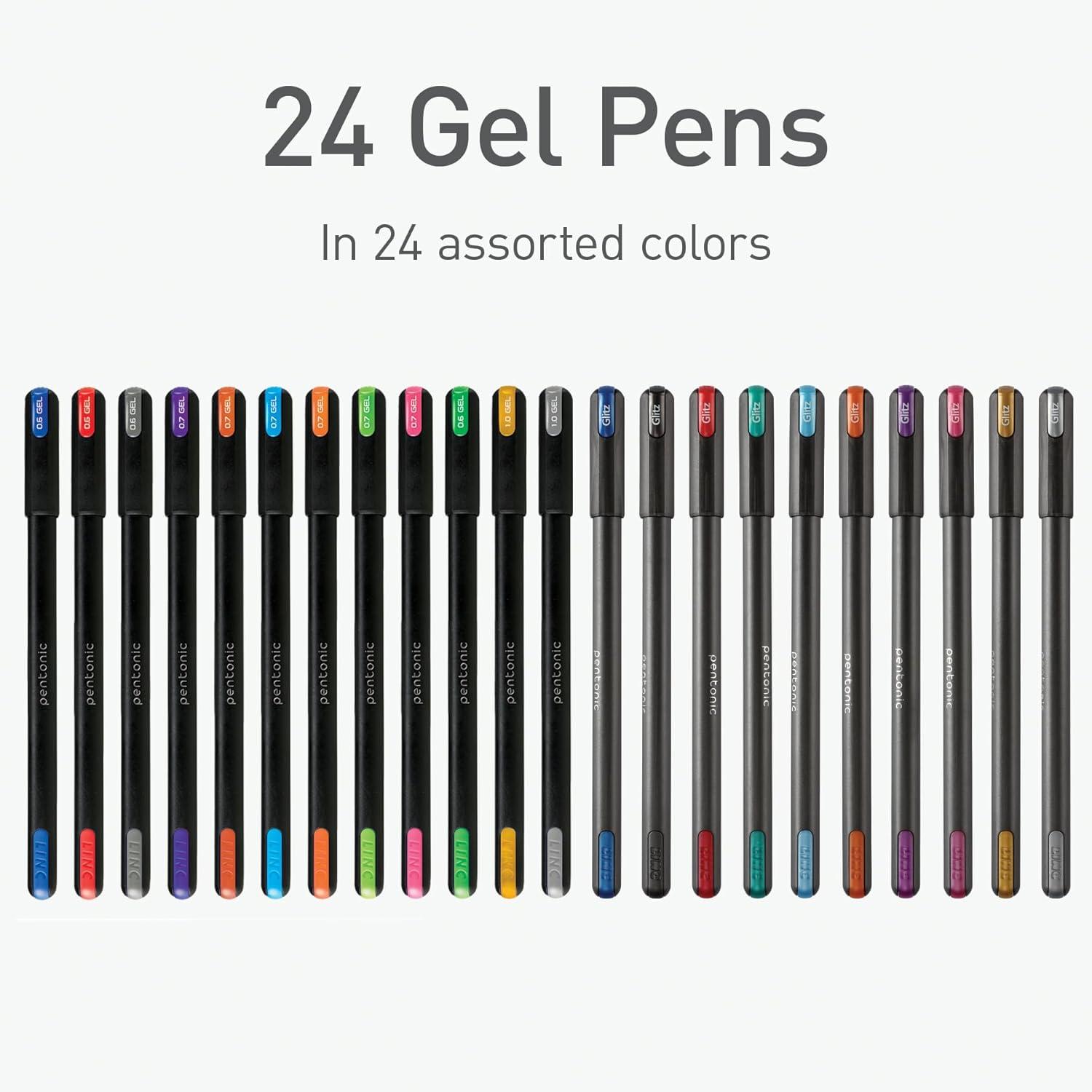 imagePentonic Gel Pens 24 Count Mixed Pack 12 Assorted Color Pens 12 Glitter Pens Medium ampamp Fine Point Smooth Writing For Journaling 1002355Multicolor Gel