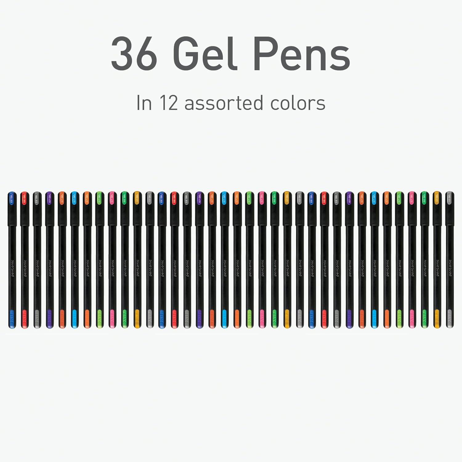 imagePentonic Gel Pens 24 Count Mixed Pack 12 Assorted Color Pens 12 Glitter Pens Medium ampamp Fine Point Smooth Writing For Journaling 1002355Multicolor Gel