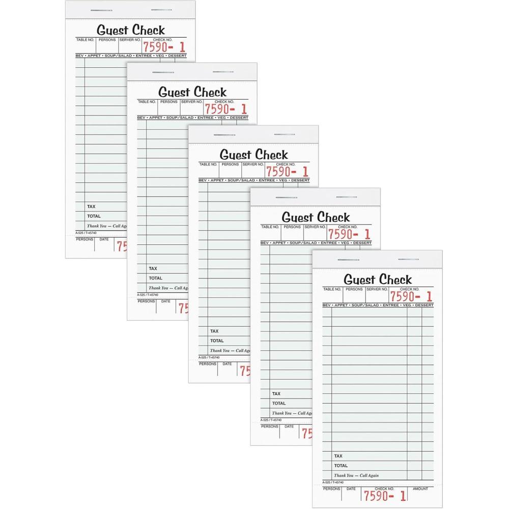 imageAdams Guest Check Pads Single Part Perforated White 325quot x 634 quot 50 SheetsPad 5 PadsPack 525SWMT325 x 634 Inches