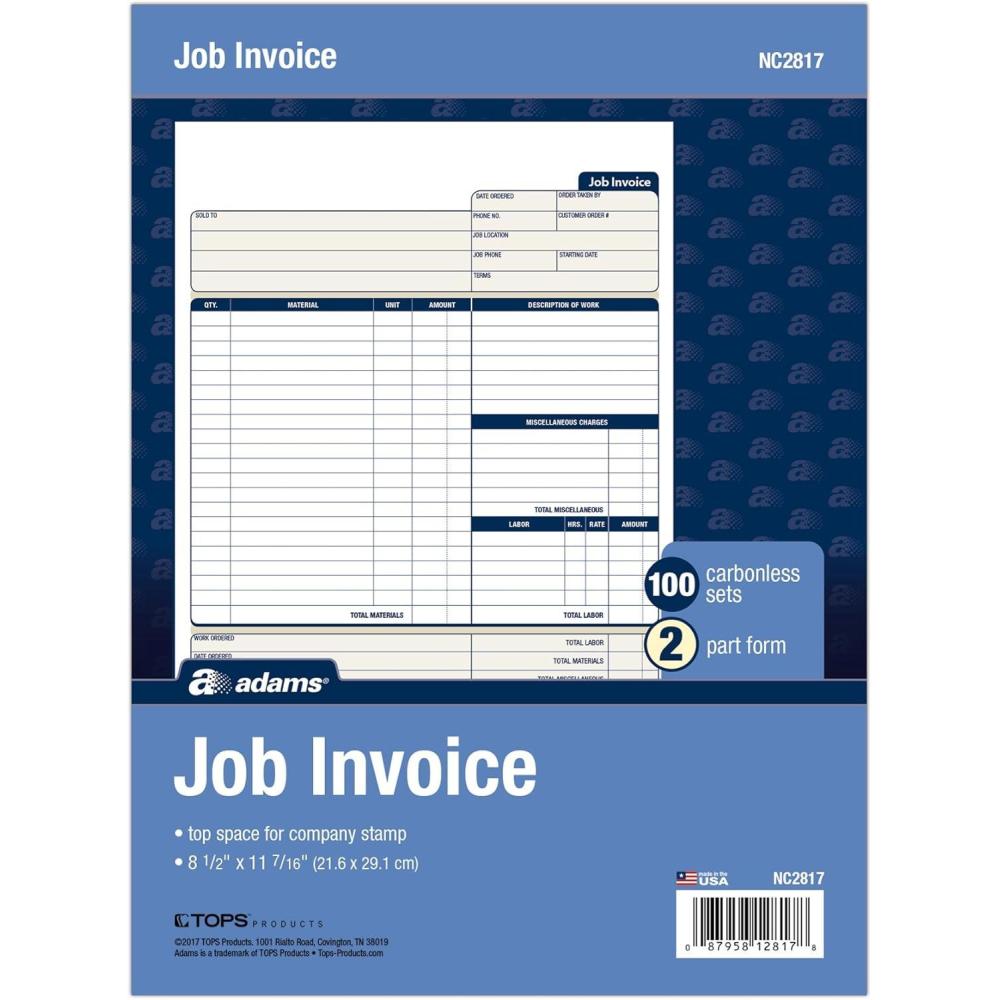 imageAdams Job Invoice Forms 2Part Carbonless For Service and Repair Billing 100 Individual Sets Per Pack NC2817 White 812 x 11Inches812 x 11 inches