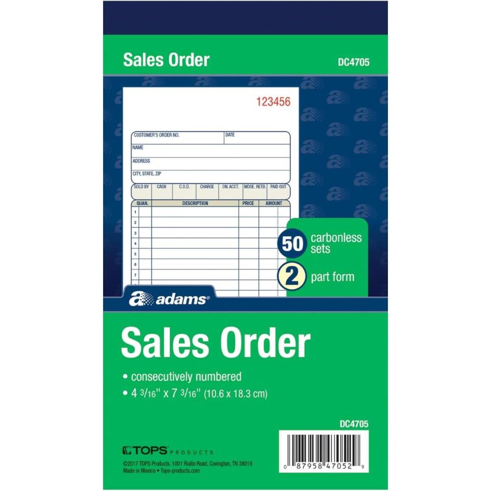 imageAdams Sales Order Book 2Part Carbonless WhiteCanary 4316 x 7316 Inches 50 Sets per Book DC470550 Count Pack of 1