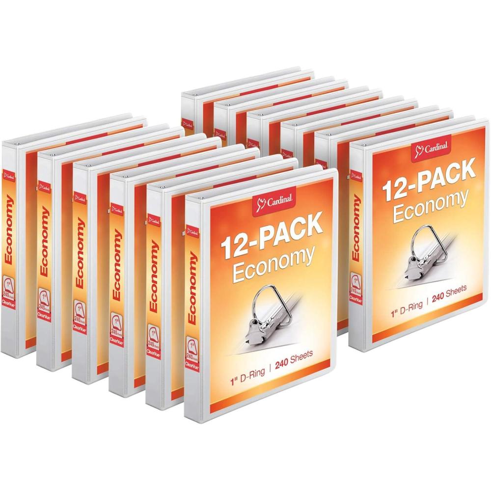 imageCardinal Economy 3Ring Binders 4quot SlantD Rings Holds 835 Sheets ClearVue Presentation View NonStick White Case of 6 90781White