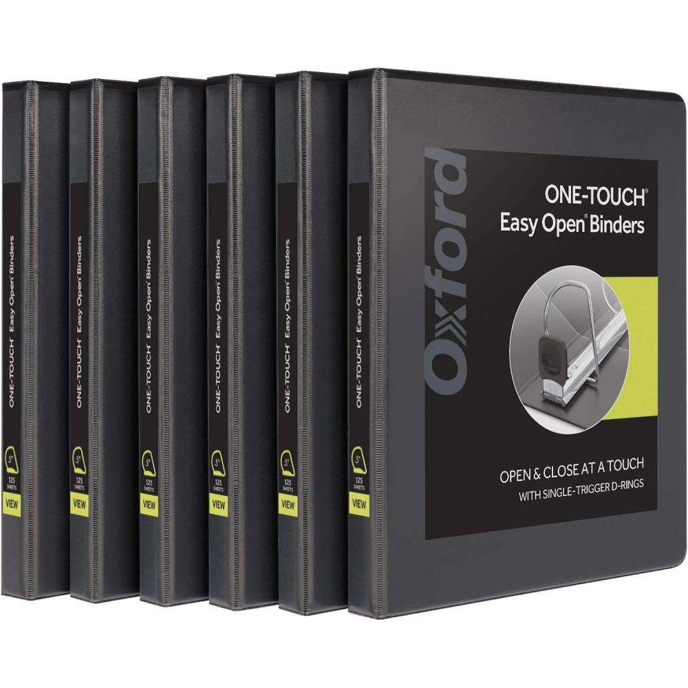 imageOxford 3 Ring Binders 1 inch ONETouch Easy Open D Rings Durable Binders for School and Office ClearVue Xtralife Hinge NonStick PVCFree Black Holds 250 Sheets 4 PK 7990305 Inch
