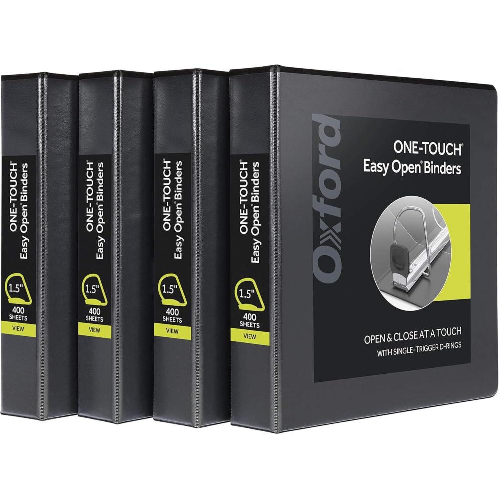 imageOxford 3 Ring Binders 1 inch ONETouch Easy Open D Rings Durable Binders for School and Office ClearVue Xtralife Hinge NonStick PVCFree Black Holds 250 Sheets 4 PK 7990315 Inch
