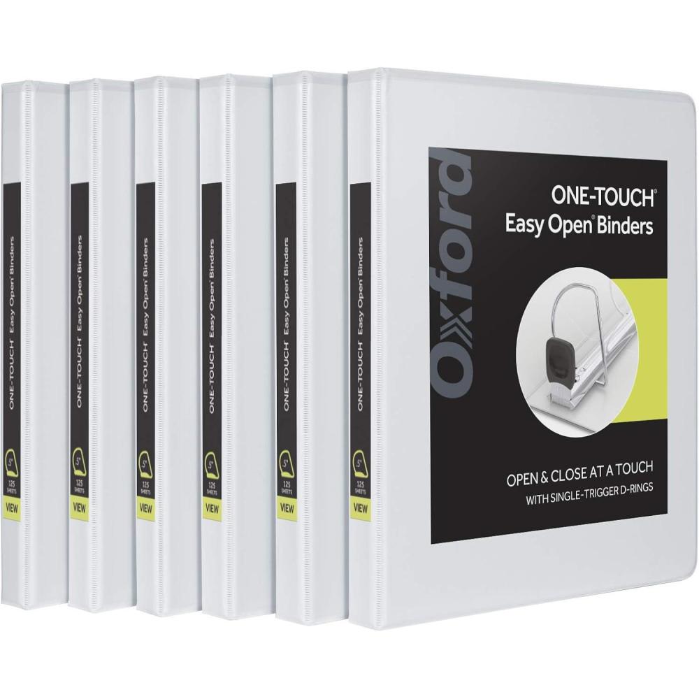 imageOxford 3 Ring Binders Binders for School and Office 15 Inch ONETouch Easy Open D Rings 3Sided View Binder Covers Xtralife Hinge NonStick PVCFree White 375Sheet Capacity 4 Pack 7990605 Inch