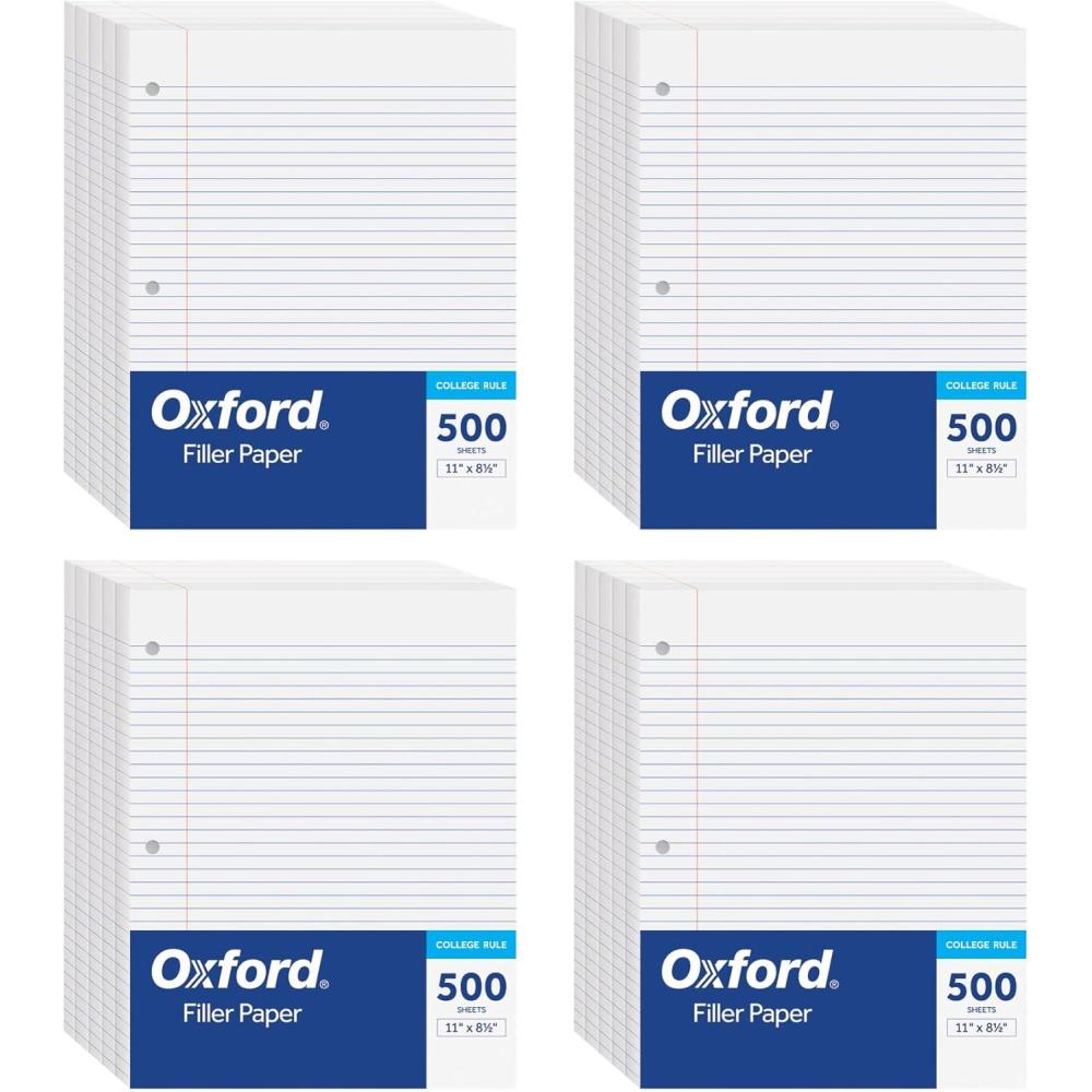 imageOxford Loose Leaf Paper 500 Sheets College Rule Filler Notebook Paper 812quot x 11quot 3Hole Punched Fits 3Ring Binders 623492000 Count