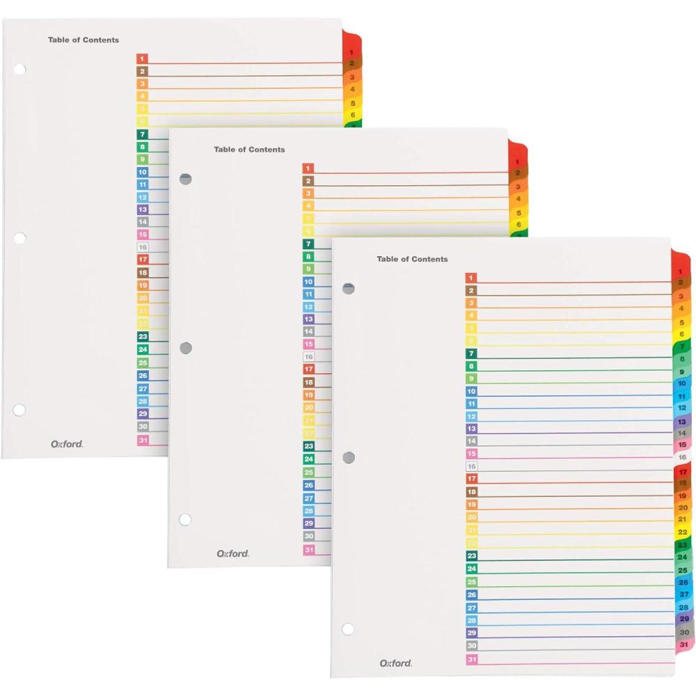 imageOxford OneStep Binder Dividers 12 Tab Numeric Divider Sets Customizable Table of Contents Works with 3 Ring Binder Durable Plastic Reversible Multicolor Tabs Numbered 112 3 Sets 89403Numbered 131