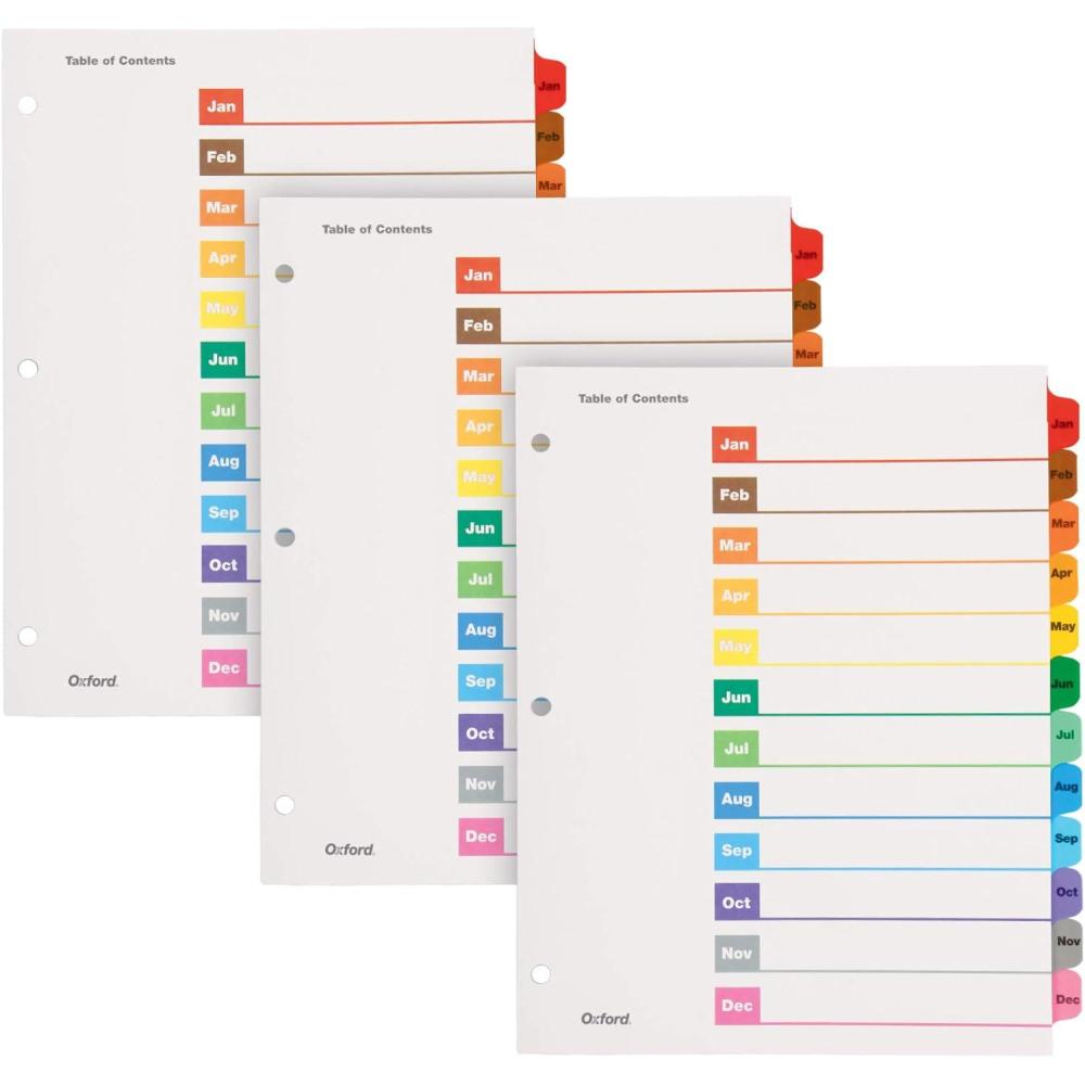 imageOxford OneStep Binder Dividers Dividers for 3 Ring Binder Monthly Divider Sets 12 Tabs JanDec Customizable Table of Contents Reversible Multicolor Tabs 3 Sets 89401