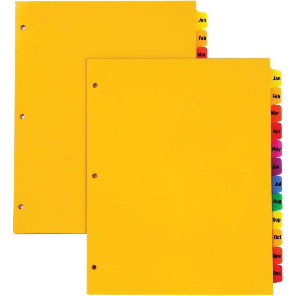 imageOxford Plastic Monthly Dividers for 3 Ring Binders 12 Multicolor Preprinted Tabs JanDec Letter Size 2 Pack 89608