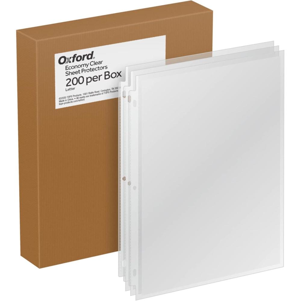 imageOxford Sheet Protectors Clear Finish Page Protectors for 3 Ring BinderTop Load Letter Size Plastic Sleeves Reinforced 3 Hole Punch for Binders 200 per Box 33268200  Pack