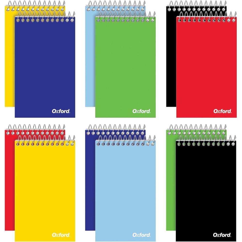 imageOxford Spiral Memo Pads Top Wire Bound 3 x 5 Inch Pocket Notepad College Ruled 6 Assorted Primary Colors 75 Sheets 12 Pack 25092