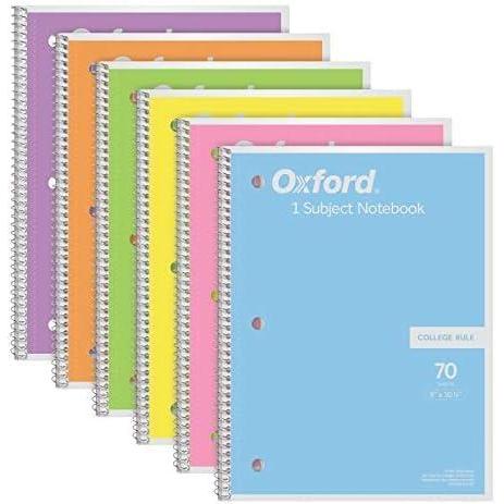 imageOxford Spiral Notebook 1 Subject College Ruled Paper 8 x 1012 Inch Pastel Pink Orange Yellow Green Blue and Purple 70 Sheets 63756 Set of 6College Rule Pack of 8