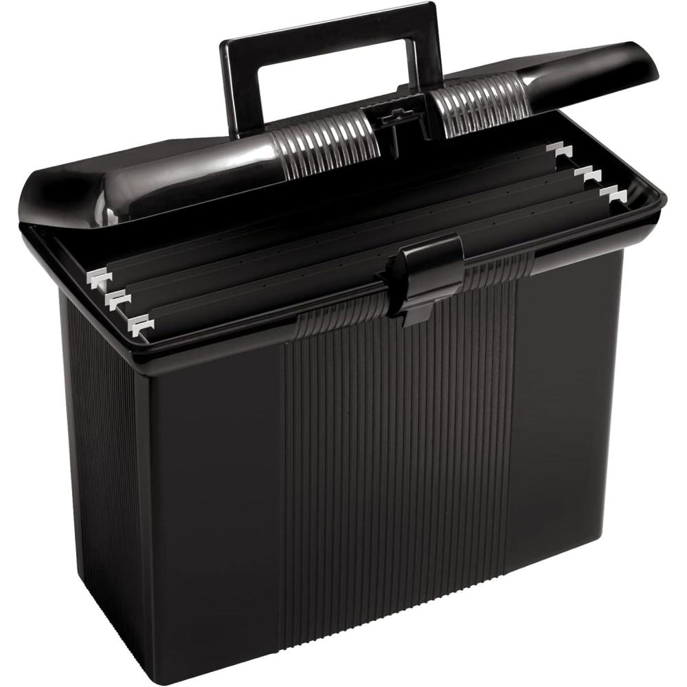 imagePendaflex Portable File Box with File Rails Hinged Lid with Double Latch Closure Black 3 Black Letter Size Hanging Folders Included 41732AMZ