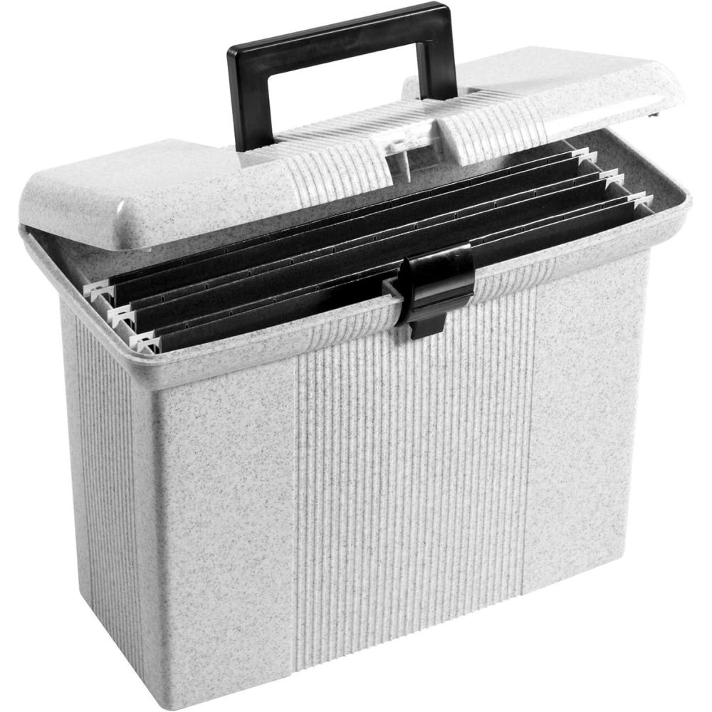 imagePendaflex Portable File Box with File Rails Simple Document Storage File Bin for Home and Office Hinged Lid with Double Latch Closure Black 3 Black Letter Size Hanging Folders Included 41742AMZGranite