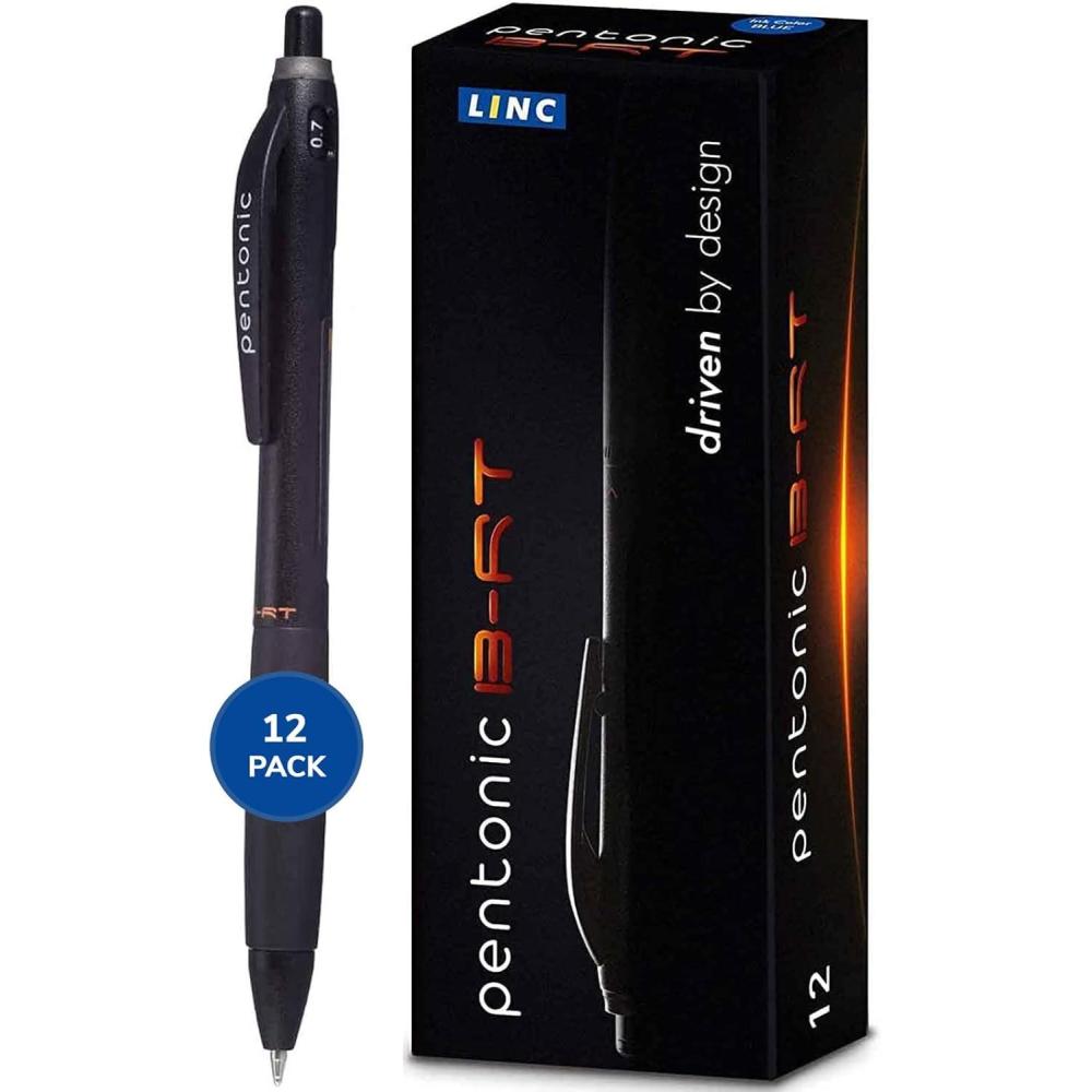 imagePentonic BRT Retractable Ballpoint Pens 12 Count Blue Ink 07 mm Fine Point Smooth Writing For Journaling Office ampamp School PEN12123Black