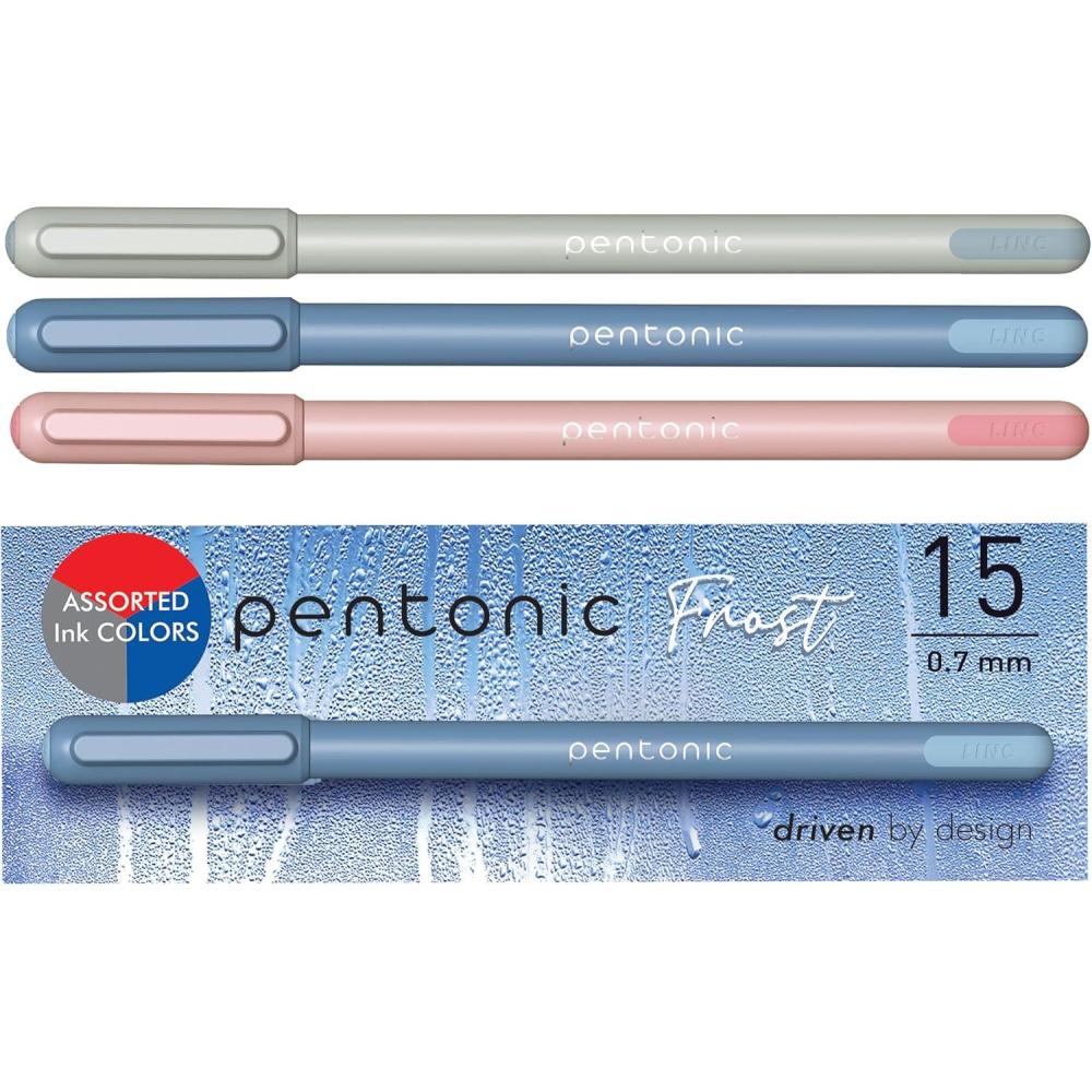imagePentonic Ballpoint Pens 10 Count Frosted Pale Pink Barrel with Red Ink 07 mm Fine Point Smooth Writing For Journaling ampamp Note Taking PEN13087Multicolor