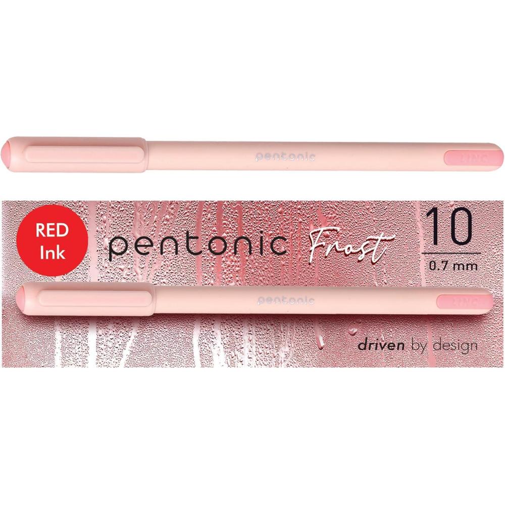 imagePentonic Ballpoint Pens 10 Count Frosted Pale Pink Barrel with Red Ink 07 mm Fine Point Smooth Writing For Journaling ampamp Note Taking PEN13087Pink