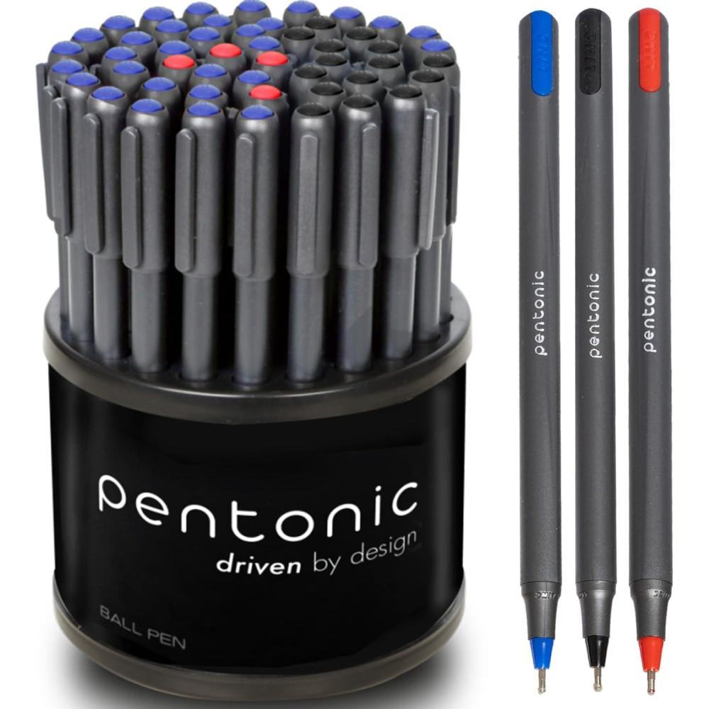 imagePentonic Ballpoint Pens In Pen Organizer Bulk 50 Count Assorted Colored Ink 10 Different Colors 10 mm Medium Point Smooth Writing PEN12177Assorted