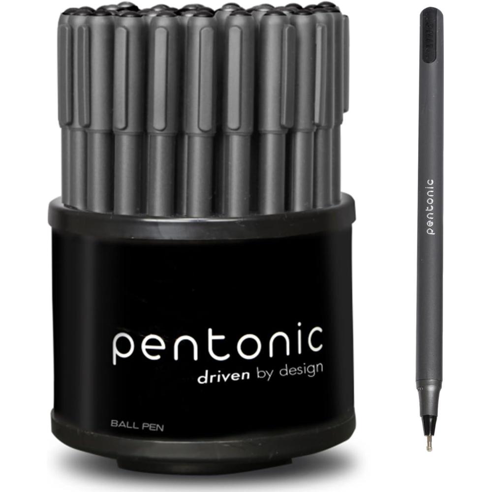 imagePentonic Ballpoint Pens In Pen Organizer Bulk 50 Count Assorted Colored Ink 10 Different Colors 10 mm Medium Point Smooth Writing PEN12177Black