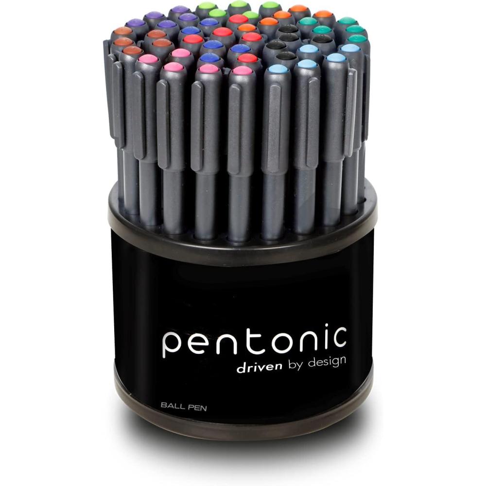 imagePentonic Ballpoint Pens In Pen Organizer Bulk 50 Count Assorted Colored Ink 10 Different Colors 10 mm Medium Point Smooth Writing PEN12177Multicolor