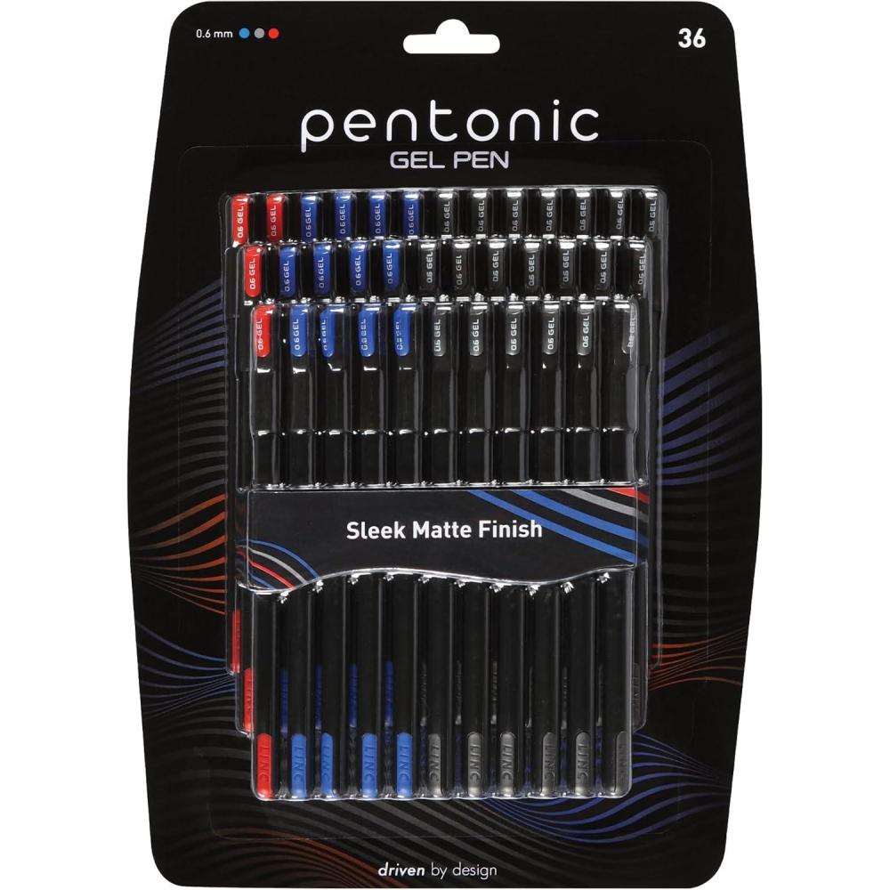 imagePentonic Gel Pens 24 Count Mixed Pack 12 Assorted Color Pens 12 Glitter Pens Medium ampamp Fine Point Smooth Writing For Journaling 1002355Black  Blue  Red Gel
