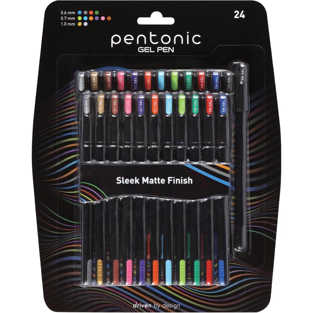 imagePentonic Gel Pens 24 Count Mixed Pack 12 Assorted Color Pens 12 Glitter Pens Medium ampamp Fine Point Smooth Writing For Journaling 1002355Multicolor Gel  Glitter