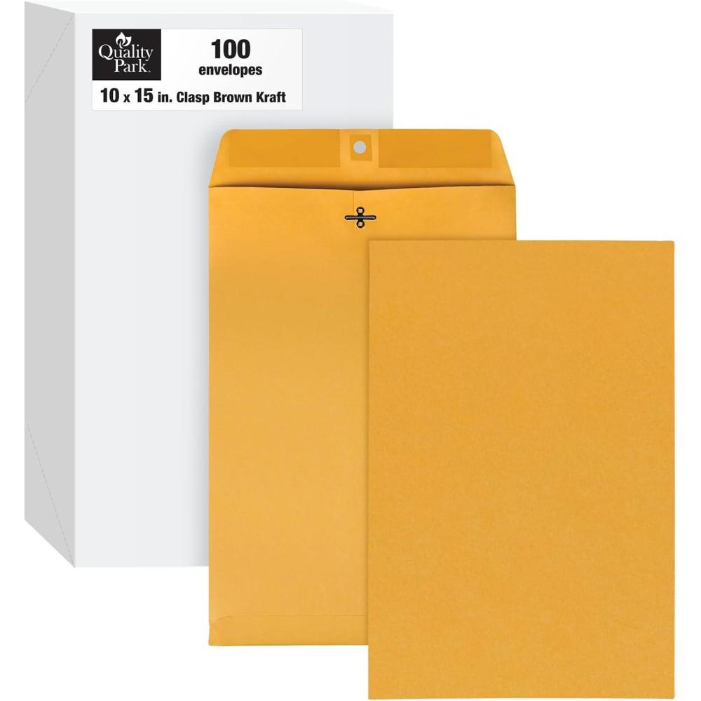 imageQuality Park 6 x 9 Clasp Envelopes Clasp and Gummed Closures for Storing or Mailing 28 lb Kraft Paper 100 per Box QUA3785510 x 15 Inches