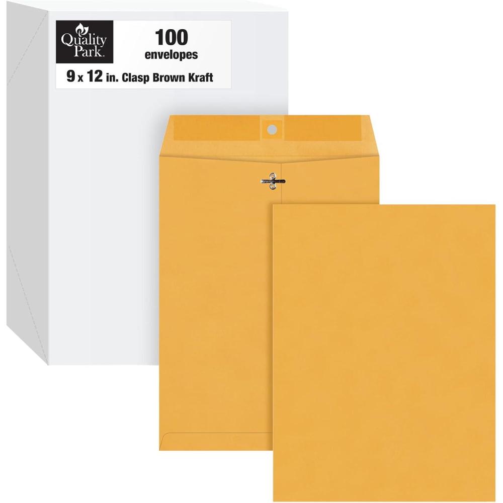 imageQuality Park 9 x 12 Clasp Envelopes with Deeply Gummed Flaps Great for Filing Storing or Mailing Documents 28 lb Brown Kraft 100 per Box QUA378909 x 12 Inches