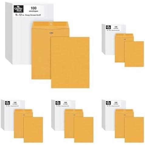 imageQuality Park 9 x 12 Clasp Envelopes with Deeply Gummed Flaps Great for Filing Storing or Mailing Documents 28 lb Brown Kraft 100 per Box QUA378909 x 12 Inches Pack of 5