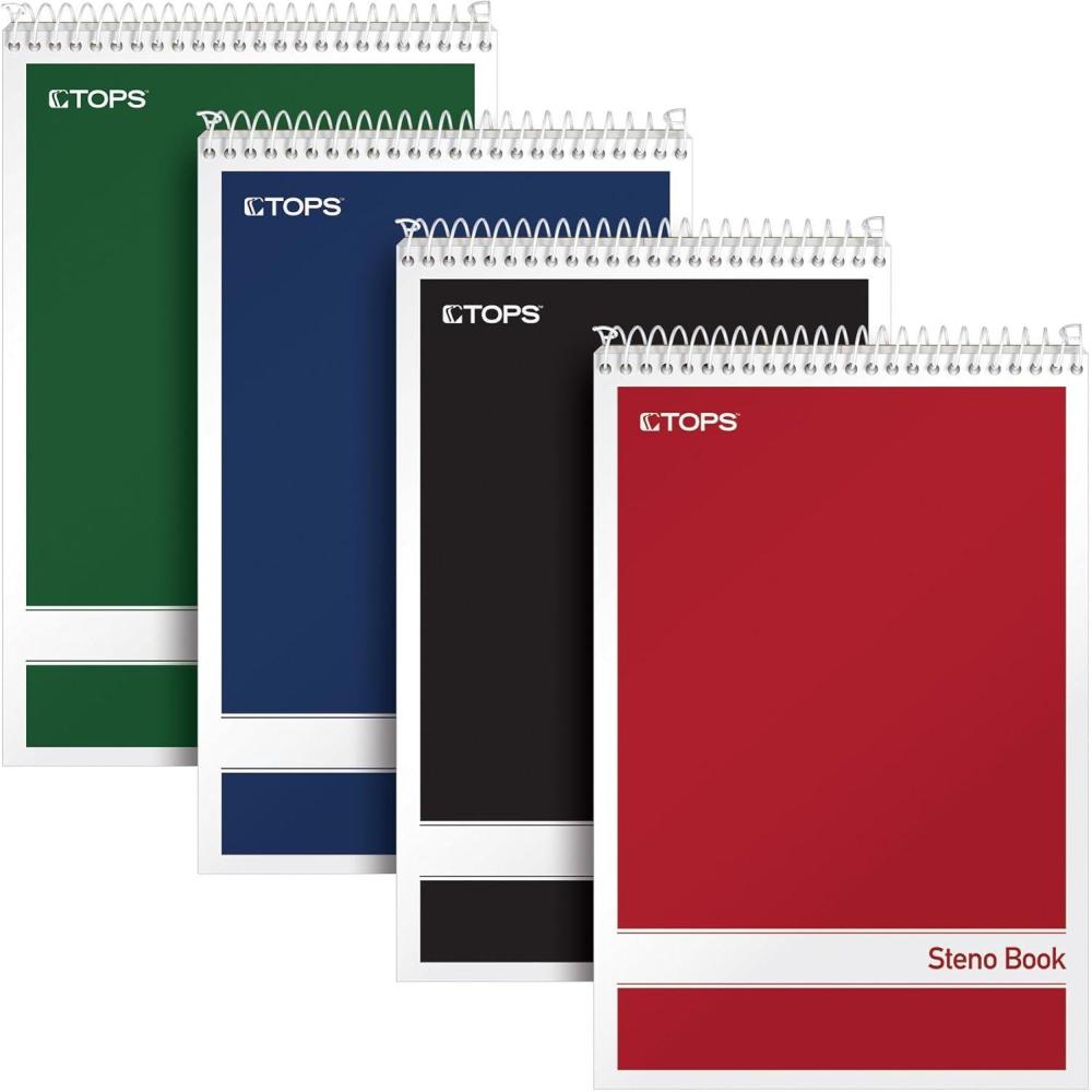 imageTOPS Spiral Steno Books 6quot x 9quot Gregg Rule White Paper Assorted Covers 80 Sheets per Book4 Books per Pack 80220White Paper