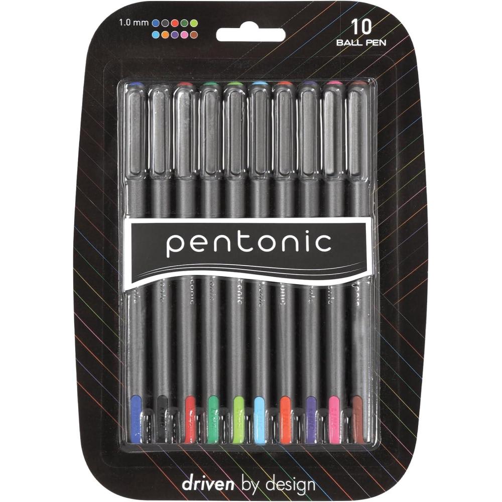 imagelinc Pentonic Premium Ball Point Pen 10 mm Medium Point 10Count Assorted Colors  Medium Point Featherlite Feel Easy Flow Ink Technology Sleek Matte Finish