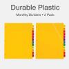Oxford Plastic Monthly Dividers for 3 Ring Binders, 12 Multicolor Preprinted Tabs, Jan-Dec, Letter Size, 2 Pack (89608)