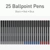 Pentonic Ballpoint Pens, 25 Count, Black Colored Ink, 1.0 mm Medium Point, Smooth Writing For Journaling & Note Taking (PEN12128)(Black  Red  Blue)