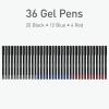 Pentonic Gel Pens, 24 Count, Mixed Pack (12 Assorted Color Pens, 12 Glitter Pens), Medium & Fine Point, Smooth Writing For Journaling (1002355)(Black  Blue  Red Gel)