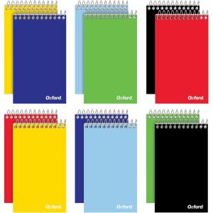 Oxford Spiral Memo Pads, Top Wire Bound, 3 x 5 Inch Pocket Notepad, College Ruled, 6 Assorted Primary Colors, 75 Sheets, 12 Pack (25092)