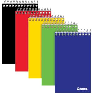 Oxford Spiral Memo Pads, Top Wire Bound, 3 x 5 Inch Pocket Notepad, College Ruled, Assorted Primary Colors, 75 Sheets, 5 Pack (25091)