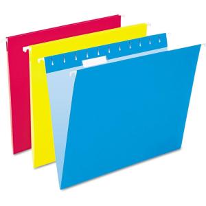 Pendaflex Recycled Hanging Folders, Letter Size, Aqua, 1/5 Cut, 25/BX (81616)(Assorted Primary Colors)