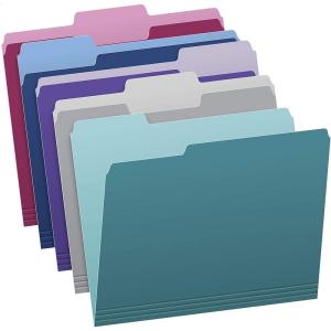 Pendaflex Two Tone Color File Folders, Letter Size, Assorted Colors (Teal, Violet, Gray, Navy and Burgundy), 1/3-Cut Tabs, 5 Color, 100/Box, (02315)(Letter)