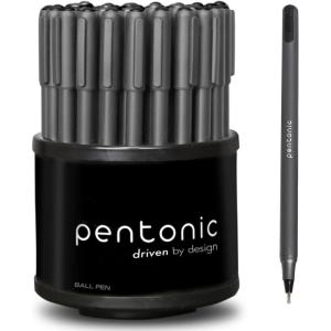 Pentonic Ballpoint Pens In Pen Organizer, Bulk 50 Count, Assorted Colored Ink (10 Different Colors), 1.0 mm Medium Point, Smooth Writing (PEN12177)(Black)
